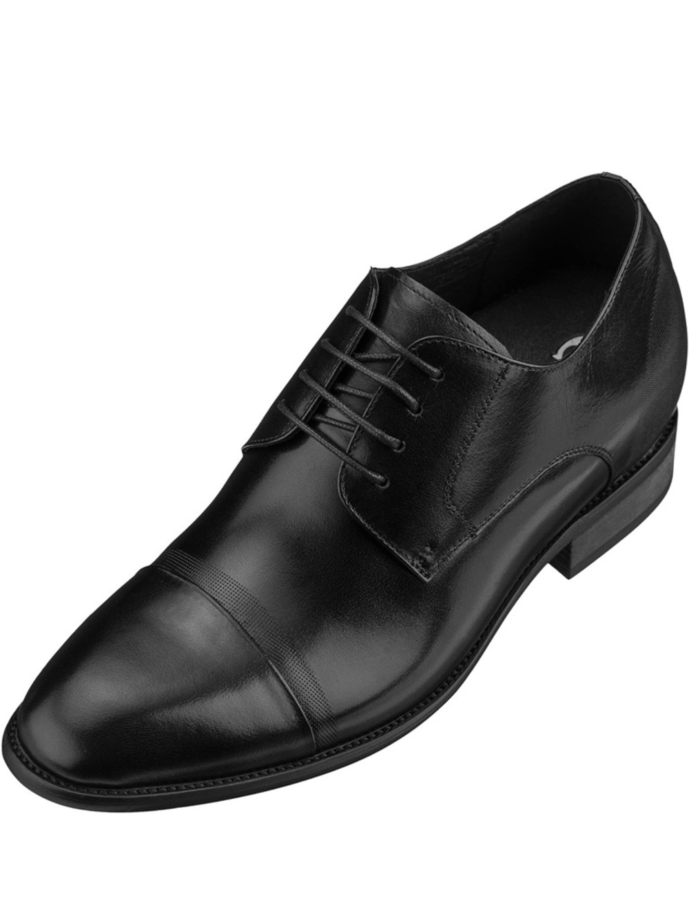 Black Premium Leather Invisible Height Increasing Shoes - 3 Inches Taller